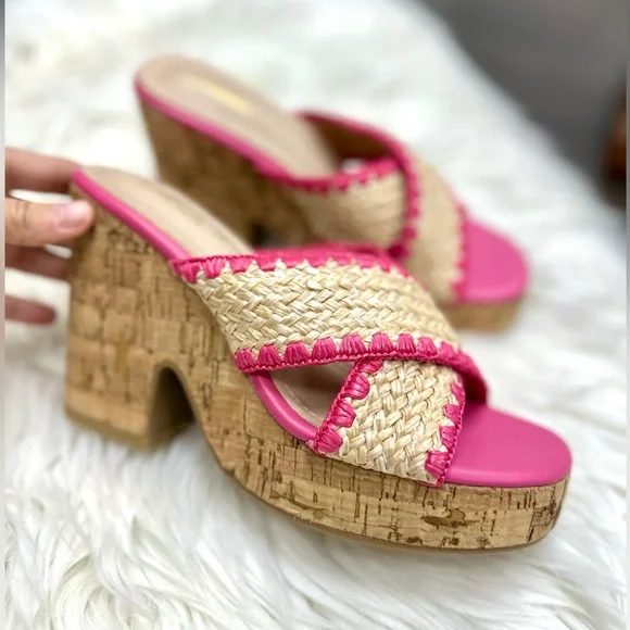 Pink Woven Cork Wedge - Picture 3 of 8